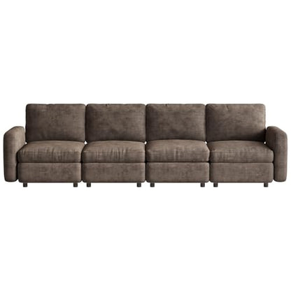 Miuuod 4-Seat Modular Sofa Couch with Ergonomic Cushions, Convertible Sleeper Sectional for Living Room Bedroom Apartment, Brown Cloud Futon Lounge Furniture Set for Small Spaces - color: Brown, style: 4 Seats（4 Seats only）