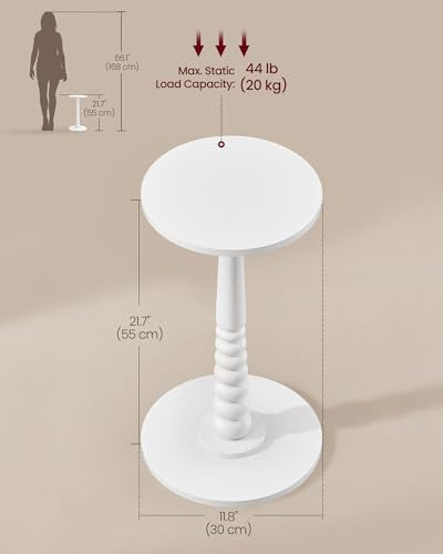 VASAGLE Round Side Table, Small Drink End Table, Solid Wood Leg | Accent Nightstand, Mid-Century Modern, for Living Room Bedroom, Cloud White, MARIEL Collection, ULET293WB02S - color: Cloud White, size: Round