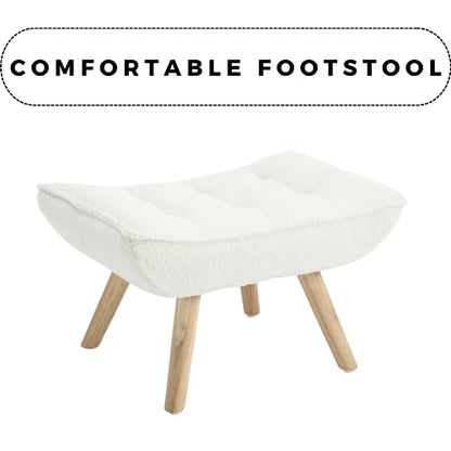 Modern Sherpa Accent Chair with Ottoman, Fluffy Upholstered Lounge Chair with Footrest, Comfy Living Room Side Boucle Armchair for Small Space Bedroom Apartment, White - color: White With Ottoman