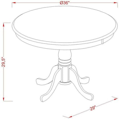 BOWERY HILL Traditional Round Wood Dining Table, Oak Finish, 30" H x 36" W x 36" D, Pedestal Legs, Solid Asian Construction, Elegant Design for Kitchen or Dining Room - color: Oak