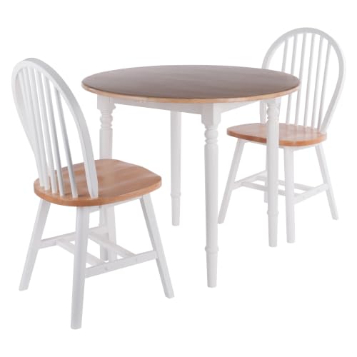 Winsome Sorella 3-Pc Double Drop Leaf Dining Table with 2 Windsor Chairs, Natural and White - color: Natural / White, size: Table + 2 Chairs