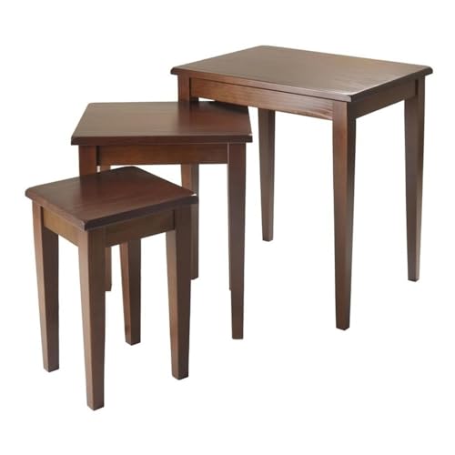 Pemberly Row 3-Piece Solid Wood Nesting Tables, Antique Walnut Finish, Stackable Design, Includes Small, Medium, Large Sizes, Transitional Style for Living Room or Home Office Use - style: Straight Edge Top