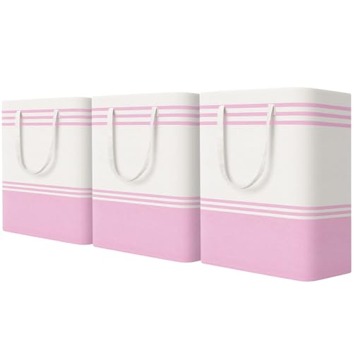 TranquilRelax 3-Pack Laundry Basket, Laundry Hamper, Pink-125L | Freestanding＆Water-Resistant Laundry Hamper, Collapsible Tall Clothes Hamper with Carry Handles for Clothes, Laundry Basket - color: Pink, size: 125L