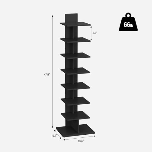 TUTOTAK Book Shelf, Narrow Spine Bookshelf, 8-Tier Bookcase for Small Space | 10.4 x 13.4 x 47.5 Inches Vertical Freestanding Corner Shelf for Living Room, Office, Study, Entryway, Black BS06BK008 - color: Black, size: 8 Tier