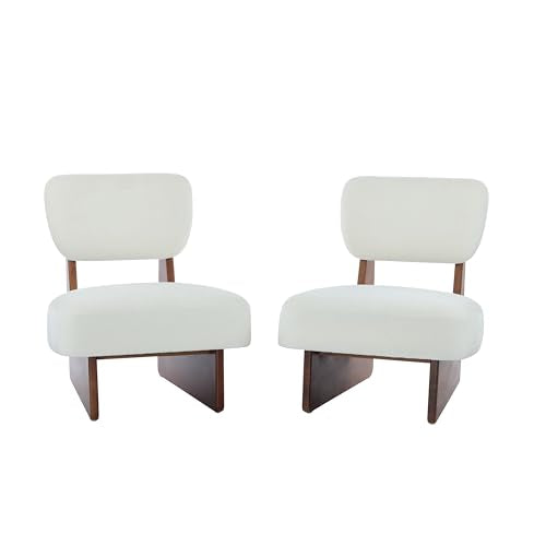 Christopher Knight Home Mores Low Profile Accent Chair Set of 2, Modern Living Room Armless Lounge Chair, Fabric Comfy Reading Chair for Bedroom, Wooden Frame and Thick Padded Seat, Walnut+White - color: Walnut+white