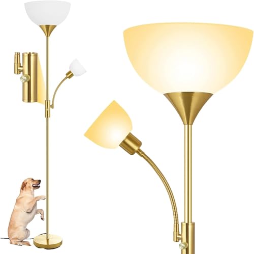 Torchiere Floor Lamps, LED Standing Lamp, 71" Tall Torch Floor Lamps with Reading Light, 3 Way Rotary Switch, White Plastic Shade,Bright Gold Modern Corner Lamp for Living Room Bedroom Office(No Bulb) - color: Gold Floor Lamp(No Bulb)