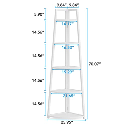 Tribesigns 70 inch Tall Corner Shelf, 5 Tier Modern Corner Bookshelf Bookcase Industrial Corner Ladder Shelf Plant Stand for Living Room, Kitchen, Home Office (White) - color: White