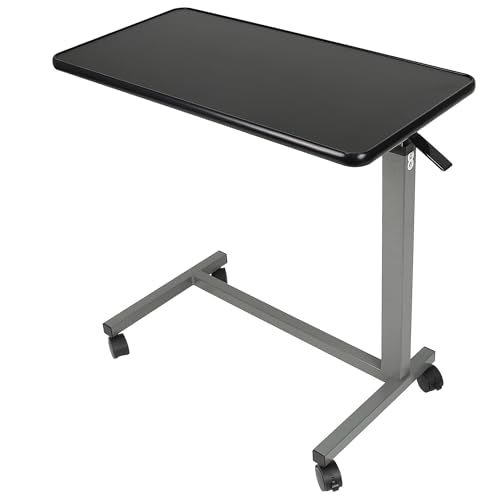 Vaunn Medical Cart Adjustable Overbed Table with Wheels – Rolling Bedside Table for Hospital, Portable Standing Cart & Laptop Desk for Bed, Couch, Wheelchair - color: Black