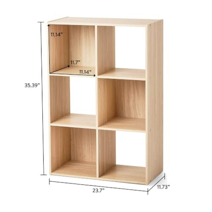 6 Cube Modular Storage Organizer Spring Pine Open Bookshelf Cabinet | Wood Cube Shelving Unit for Bedroom Living Room Office, 6 Compartment Open Cubby Display Storage Rack