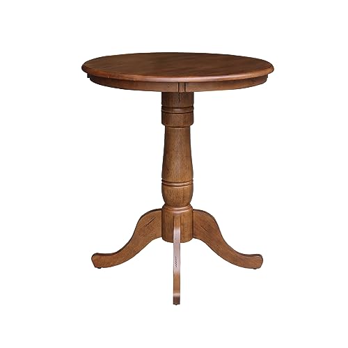 IC INTERNATIONAL CONCEPTS 30" Solid Wood Round Top Pedestal Table in Distressed Oak - 35.1" Height - color: Distressed Oak