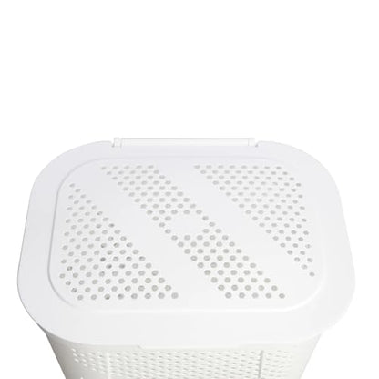 24" Plastic Hinged-Lid Rectangle Laundry Hamper, All Ages, White