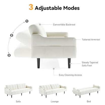 80'' Futon Sofa Bed,Faux Leather Futon Sleeper Sofa, Convertible Loveseat with Adjustable Sofa Backrest,Modern Couches for Living Room, Bedroom, Apartment, Office (Beige) - color: Faux Leather Beige