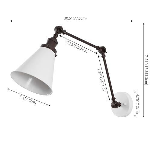 JONATHAN Y Rover 1-Light Wall Sconce 7", White/Oil Rubbed Bronze, Set of 2 | Adjustable Arm, Hardwired Bedside Reading Swing Arm, Farmhouse Cone Shade, Metal Hardwired Indoor Fixture, LED Bulbs Included - color: White/Oil Rubbed Bronze, size: Set of 2