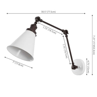 JONATHAN Y Rover 1-Light Wall Sconce 7", White/Oil Rubbed Bronze, Set of 2 | Adjustable Arm, Hardwired Bedside Reading Swing Arm, Farmhouse Cone Shade, Metal Hardwired Indoor Fixture, LED Bulbs Included - color: White/Oil Rubbed Bronze, size: Set of 2
