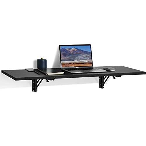 Folding Wall Desk, Wall Desk Fold Down Wall Mounted Desk for Small Space, Floating Desk, Black, 35.4 x 15.8 inch, Large