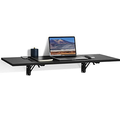 Folding Wall Desk, Wall Desk Fold Down Wall Mounted Desk for Small Space, Floating Desk, Black, 35.4 x 15.8 inch, Large