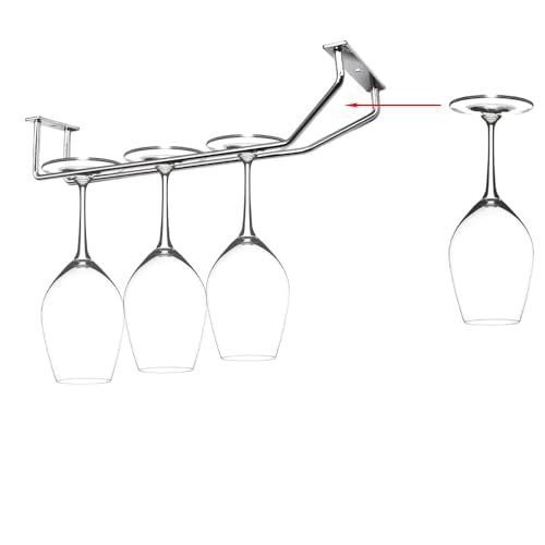 10.8 Inch Wine Glass Rack, Under Cabinet Wine Glass Holder, Chrome Finish Stemware Rack, Hanging Stemware Holder for Cabinet Kitchen Bar, Set of 4 - color: Silver Chrome, size: 10.8 Inch 4 Pack