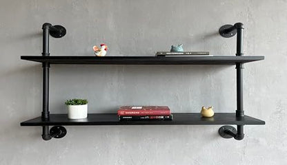 HDDFER Floating Bookshelf Shelves Industrial Pipe Shelving Pipe Shelf Rustic Black Wall Shelves 36 Inch Farmhouse for Wall Mounted - color: Black, size: 2Tier36in