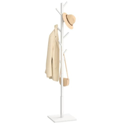 Yawinhe Coat Rack, Sturdy Woode Stand Tree with 8 Hooks,White | 3 Adjustable Heights Coat Tree Freestanding; Sturdy Clothes Stand with Square Base; Coat Standing Tree for Entryway, Hallway - color: White