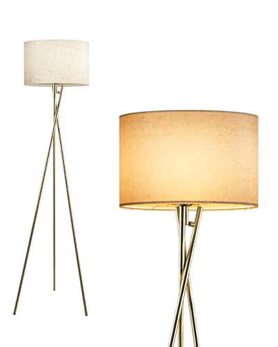 Lightdot 62IN Tripod Floor Lamps for Living Room, Modern Standing Lamp with Off-White Fabric Shade, Mid Century Industrial Standing Tall Lamp for Bedroom, Home Office-Gold - color: Tripod Fabric-Gold