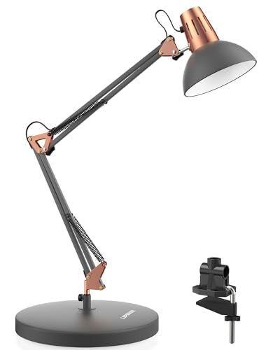 LEPOWER Metal Adjustable Desk Lamp with Clamp, Swing Arm for Home Office | Gooseneck, Architect Style, Eye-Caring Table Lamp, On/Off Switch, E26 Base, Reading for Dorm, Bedroom, Study, Back to School - color: Sand Black