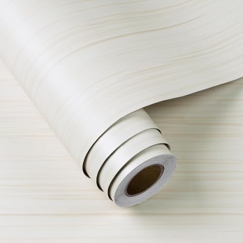 FunStick 36"x200" Large Beige White Wood Countertop Contact Paper Waterproof Wood Peel and Stick Wallpaper for Kitchen Cabinet Contact Paper Woodgrain Vinyl Wrap for Cabinets Counter Top Covers Desk - size: 200" x 36"