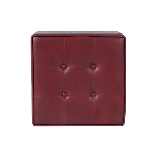 HomePop 18" Leatherette Tufted Square Storage Ottoman - Red - color: Red