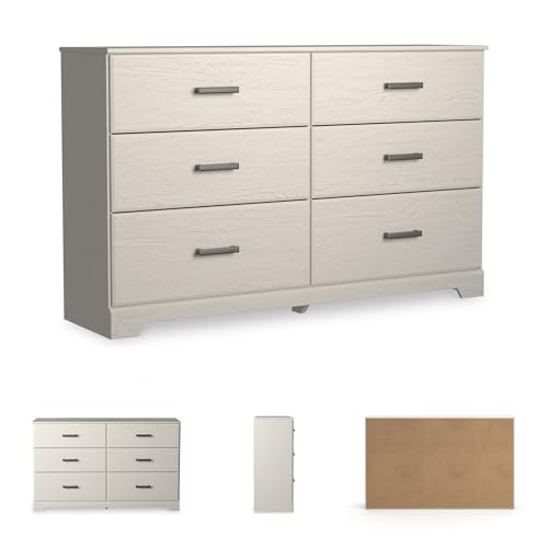 Signature Design by Ashley Stelsie 6 Drawer Bedroom Dresser, White, 60 Inch | Durable engineered wood with replicated grain, 6 deep smooth-gliding drawers, Ample clothing organization - color: White, style: 6 Drawer Dresser