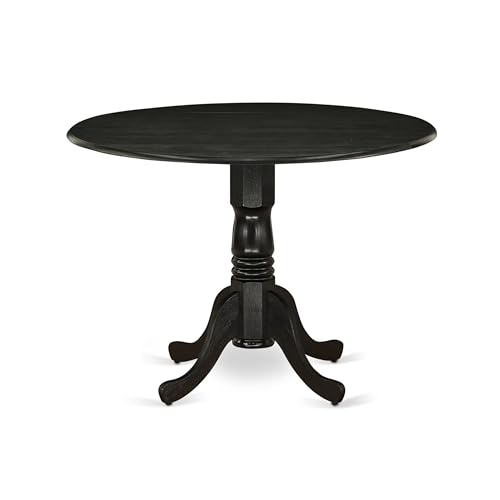 East West Furniture DLT-ABK-TP Dublin Dining Table - a Round Wooden Table Top with Dropleaf & Pedestal Base, 42x42 Inch, Wirebrushed Black - color: Dlt-abk-tp