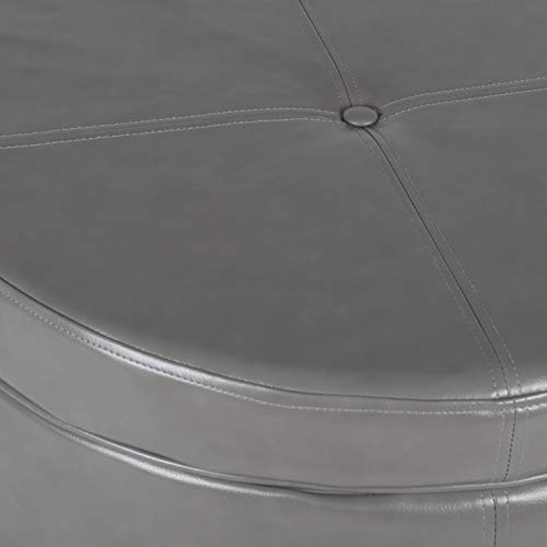 HomePop Round Leatherette Storage Ottoman with Lid, Charcoal Grey Large - color: Gray Faux Leather