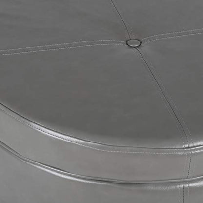 HomePop Round Leatherette Storage Ottoman with Lid, Charcoal Grey Large - color: Gray Faux Leather