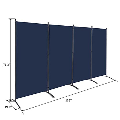4 Panel Folding Room Divider, Sturdy Frame Freestanding Wall Divider - color: Navy Blue, size: 4 Panel