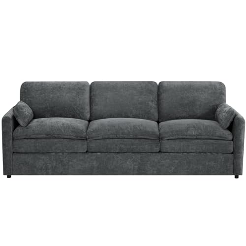 89" Chenille Soft Sofa w/Well-Filled Backrests, Grey | Modern Couch w/Plump Pillows, 3 Seater Upholstered Couch w/Thick & Comfy Cushions for Living Room, Bedroom - color: Grey, size: Sofa