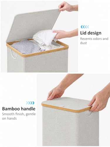 IEGrow Laundry Hamper with Lid,110L Laundry Basket with Mesh Bag,Light Grey | Dirty Clothes Hamper Basket with Bamboo Handle for Clothes Towels - color: Light Grey, size: 110L