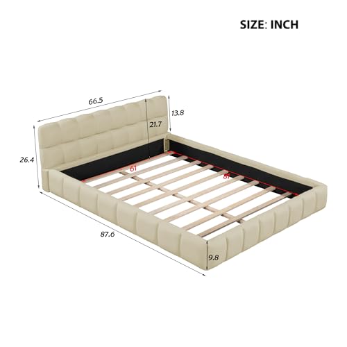 Merax Modern Queen Upholstered Bed Frame with Wingback, Floor Thick Fabric Platform Bed with Solid Frame, No Box Spring Needed, Beige - color: Beige, size: Queen