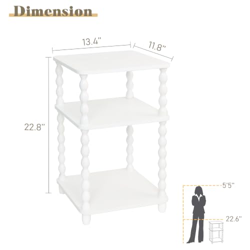 Fultyle End Table, Small Side Table with 3 Tier Open Shelf, Modern Night Stand Bedside Table for Living Room, Bedroom, Office and Small Spaces (White) - color: White