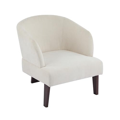 Modern Accent Lounge Chair with Round Back Wooden Legs Mid Century Inspired Compact Design Soft Fabric Upholstery Comfortable Seating for Lounging Reading Easy Assembly Durable Frame Home Office Use