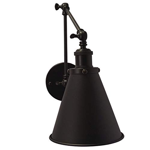 Industrial Black Finish Wall Sconce Arm Angle Adjustable E26 Base 1-Light Wall Lamp for Bedroom,Living Room,Study Room,Office
