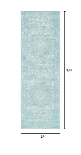 Rugs.com - Arlington Rug – 6 Ft Runner Aqua Coastal Runner Rug – for Hallways, Kitchens, and Entryways - color: Aqua, size: 2' x 6' (Runner)