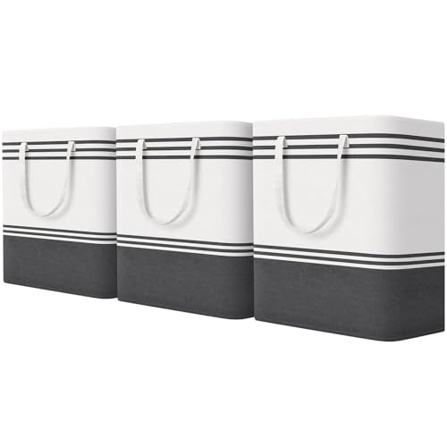 TranquilRelax 3-Pack Laundry Basket, Laundry Hamper, Grey-100L | Freestanding＆Water-Resistant Laundry Hamper, Collapsible Tall Clothes Hamper with Carry Handles for Clothes, Laundry Basket - color: Grey, size: 100L