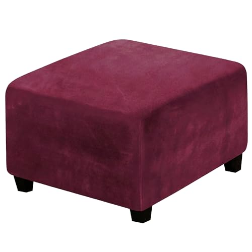 Square Stretch Velvet Ottoman Cover Elastic Bottom Thick, Soft, Removable & Washable Protector for Footstool Folding Storage Ottoman Footrest Cube Stool Hassock(Burgundy,Large) - color: Burgundy, size: Large
