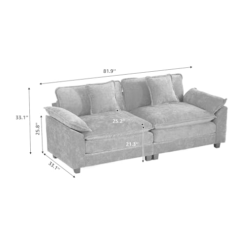 81.9" Oversized Black Loveseat Sofa, 2 Seater Large Sectional Couches for Living Room, Chenille Fabric Modular Sectional Sofa, Deep Seat Wide Armrest Home Sofas Set, Love Seat Couches - color: Wide Arm-black, size: 2 Seater