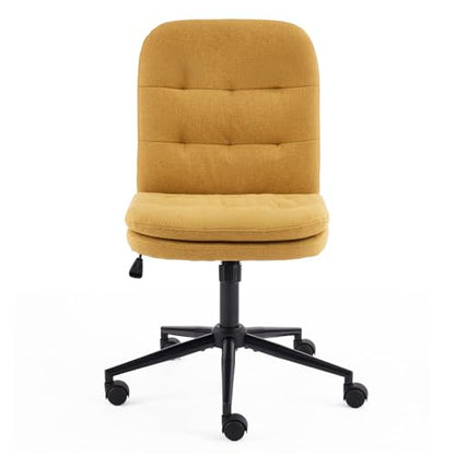 VINGLI Mid Back Armless Office Desk Chair with Wheels/no Wheels,360°Rocking Swivel Vanity Chair with Thickened Cushion,Adjustable Height Rolling for Reading Room, Make up, Linen Ginger Yellow - color: Ginger Yellow