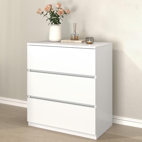 furtble 3 Drawer Dresser, Small Dresser for Closet, Wooden White Nightstand for Bedroom, Chest of Drawers Side Table Storage Cabinet for Home Office Entryway Hallway - color: White, size: 13.4"D x 23.6"W x 26.3"H (3 Drawers)