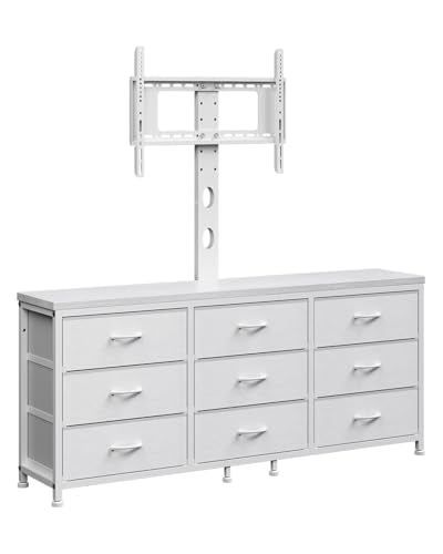 TV Stand with Mount for 32/55/65/75/85 inch TVs, Entertainment Center with 9 Fabric Drawers Dresser Storage, Height Adjustable Media Console - color: White