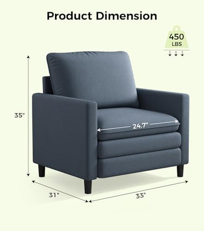 Welzona 3-Layers Cloud Accent Chair, 33" Reading Chair, Teddy Arm Chairs | Comfy Teddy Fabric, Washable Covers, Tool-Free Setup, All-wood Couch Chair for Living Room, Bedroom, Reading Nook, Blue Grey - color: Blue Grey, size: cloud chair