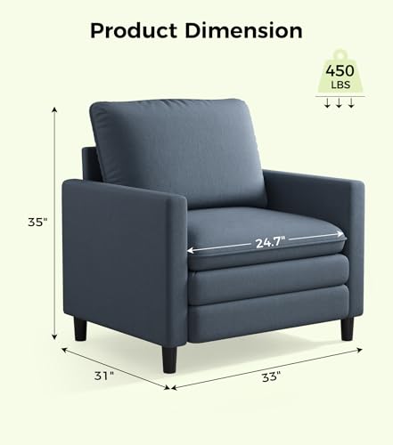Welzona 3-Layers Cloud Accent Chair, 33" Reading Chair, Teddy Arm Chairs | Comfy Teddy Fabric, Washable Covers, Tool-Free Setup, All-wood Couch Chair for Living Room, Bedroom, Reading Nook, Blue Grey - color: Blue Grey, size: cloud chair