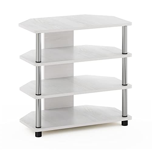 Furinno Econ Easy Assembly 4-Tier Petite Entertainment Center TV Stand for TV up to 25 Inch with Stainless Steel Tubes, White Oak/Chrome - color: White Oak, size: 4-Tier