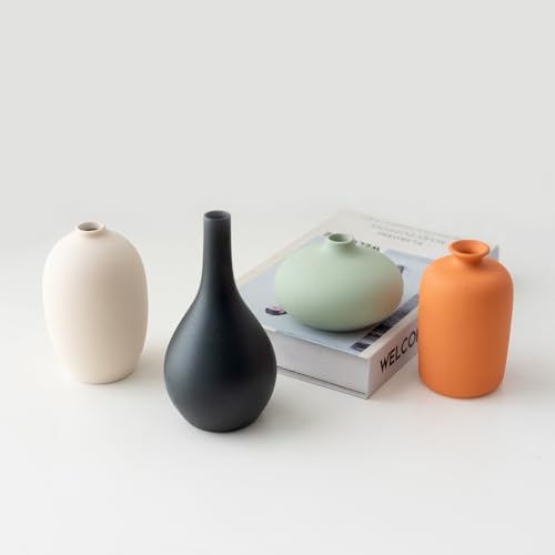 Set of 4 Small Matte Ceramic Vases - Modern & Bohemian Decor for Home, Office, Shelve, Living Room Table, Mantel, Bedroom, Entryway, Rustic Farmhouse Decorative Vases & More（Hademade - size: Vase Set 4 S1