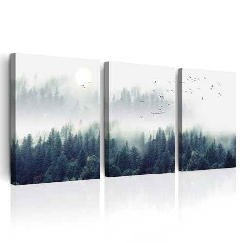 MHARTK66 Canvas Wall Art For Living Room Large Wall Decor For Bedroom Modern Office Wall Decorations Forest Landscape Paintings Farmhouse Pictures Artwork Home Decor Tree Nature 3 Panel Wall Art - color: The Fog Forest, size: 20x28inches*3pcs
